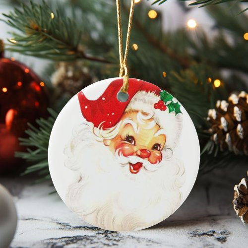 Vintage Jolly Santa Claus Christmas Ceramic Ornament