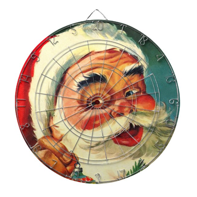 Vintage Jolly Santa Claus Christmas Dartboard With Darts (Front)