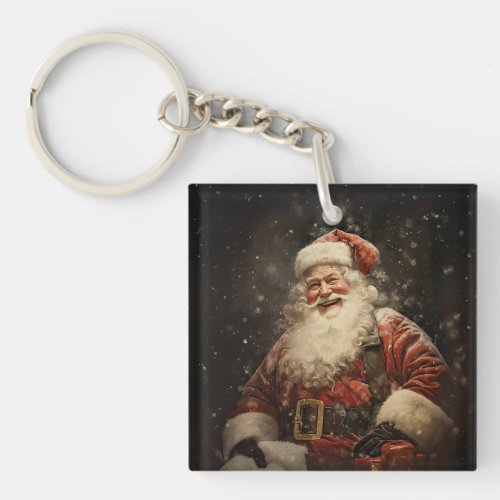 Vintage Jolly Santa Claus Christmas Holiday Keychain