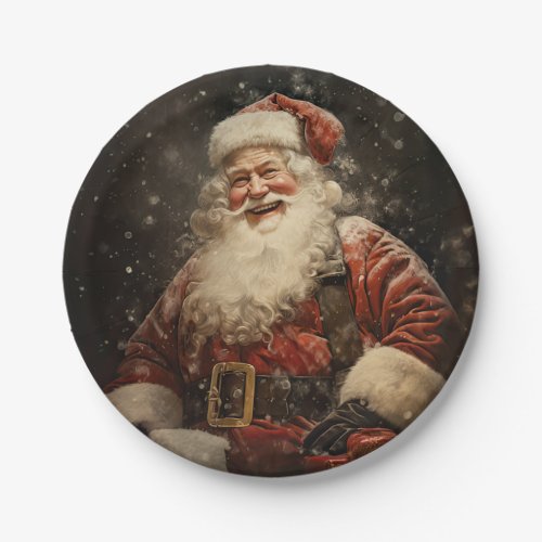Vintage Jolly Santa Claus Christmas Holiday Paper Plates