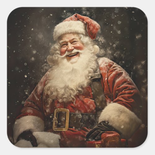 Vintage Jolly Santa Claus Christmas Holiday Square Sticker