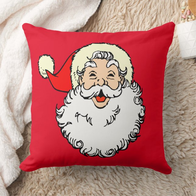 Vintage Jolly Santa Claus Christmas Throw Pillow (Blanket)