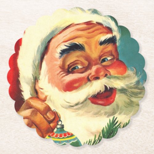Vintage Jolly Santa Claus Face Paper Coaster