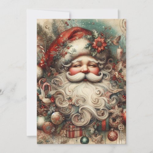 Vintage Jolly Santa Claus Face Presents  Holiday Card