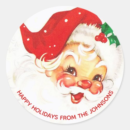 Vintage Jolly Santa Claus Hat Holly Classic Round Sticker