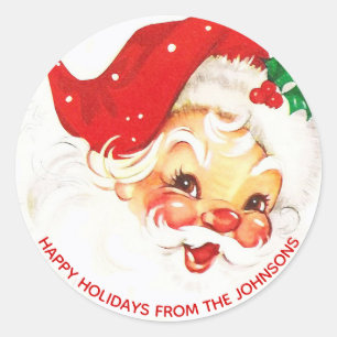 Vintage Jolly Santa Claus Hat Holly Classic Round Sticker