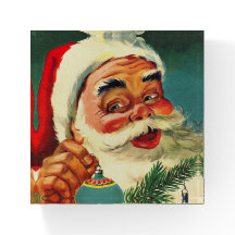 Vintage Jolly Santa Claus with Turquoise Backgroun