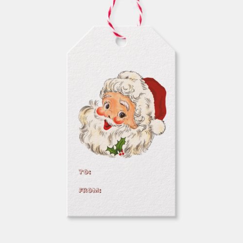 Vintage Jolly Santa Reindeer Christmas Gift Tags