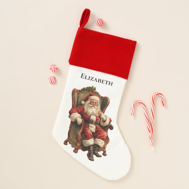 Vintage Jolly Santa Traditional Holiday Christmas Stocking (Front)
