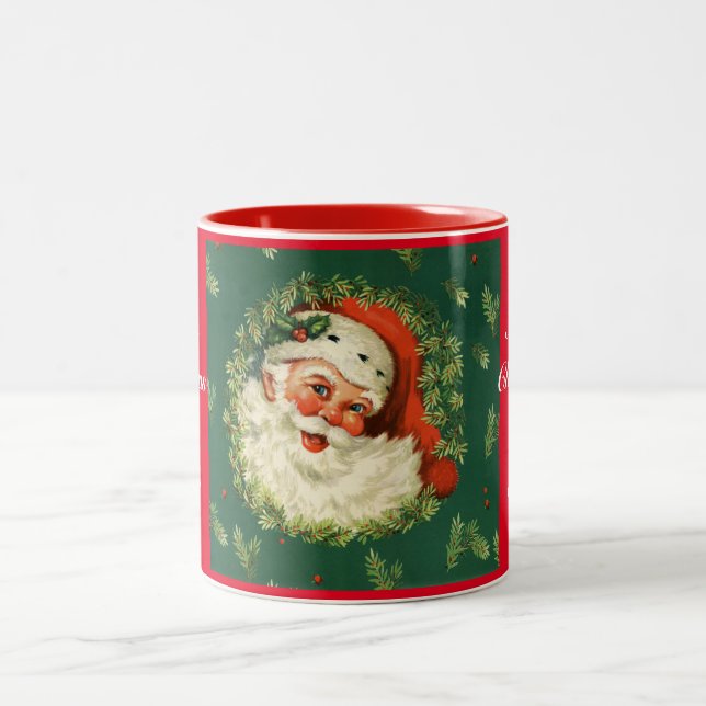 Vintage Jolly Santa Two-Tone Coffee Mug (Center)