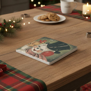 Vintage Jolly Snowman Retro Holiday Trivet