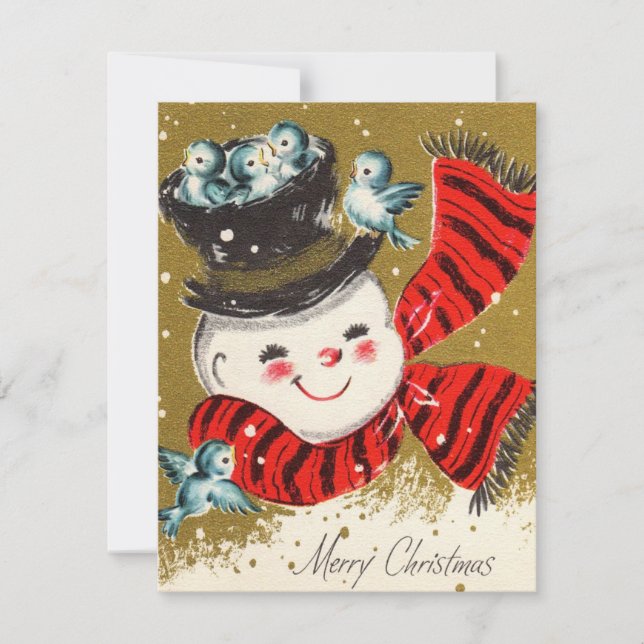 Vintage Jolly Snowman With Birds Holiday Card (Front)