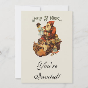 Vintage Jolly St. Nick Art Santa Christmas Invitation