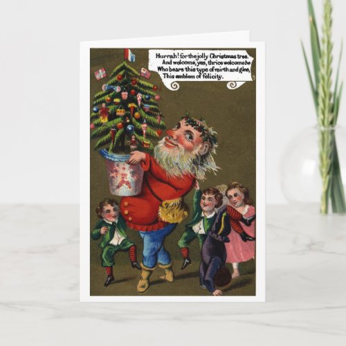 Vintage Jolly St Nick with Christmas Tree Holiday Card