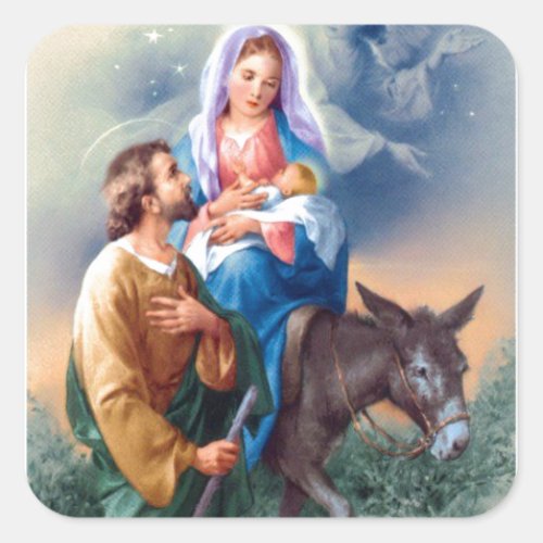 Vintage Joseph And Mary With Baby Jesus Square Sticker