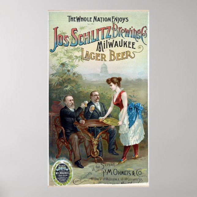 Vintage Joseph Schlitz Brewing Company Lager Beer Poster (Front)