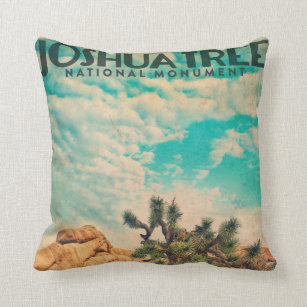 National Park Tee Co Joshua Tree Desert Vintage Retro Outdoors Camping California Throw Pillow Multicolor 16x16 