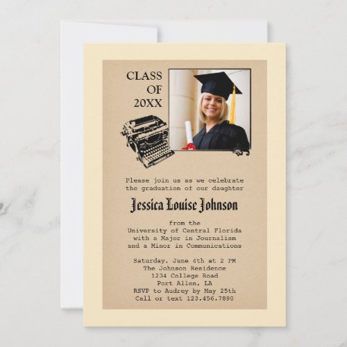 Vintage Journalism Graduation Photo Invitation