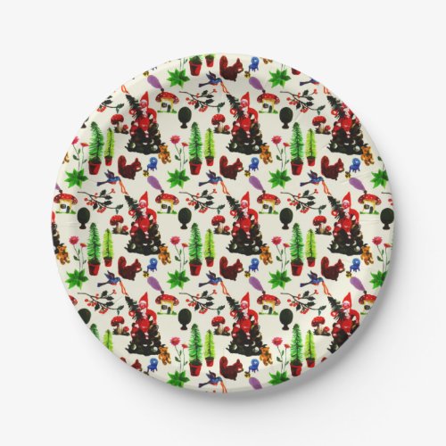 Vintage Joy Chirstmas Winter Santa Woodland Forest Paper Plates