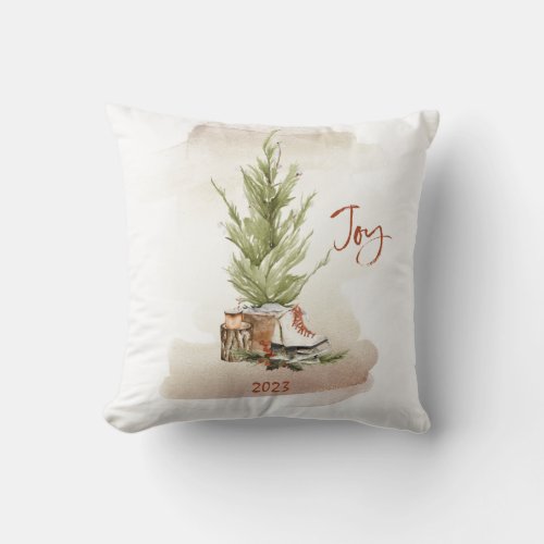 Vintage Joy Christmas Holiday Throw Pillow