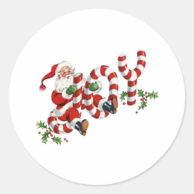 Vintage Joy Santa Christmas Classic Round Sticker (Front)