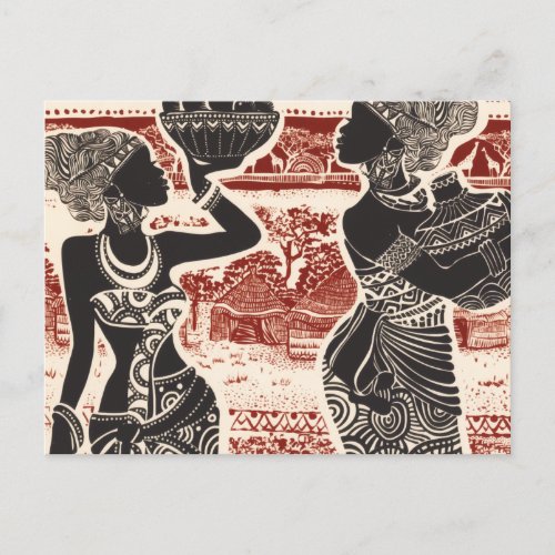 Vintage Joy Tribal African Women Village Holiday Postcard