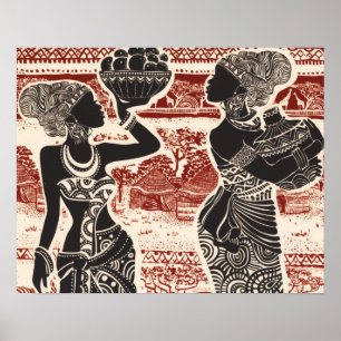Vintage Joy Tribal African Women Village Poster