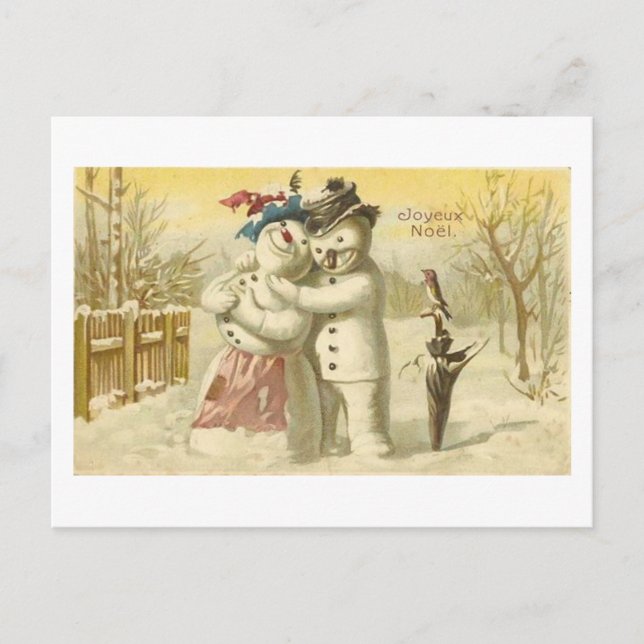 Vintage Joyeux Noel Snowman & Woman Card (Front)