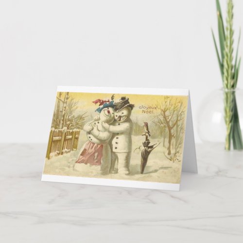 Vintage Joyeux Noel Snowman  Woman Card