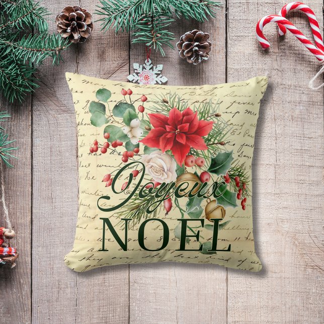 Vintage Joyeux Noel  Throw Pillow (Creator Uploaded)
