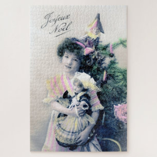 Vintage Joyeux Noël with Girl and Doll Jigsaw Puzzle