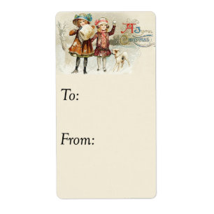 Vintage Joyful Christmas Girls Gift Tag