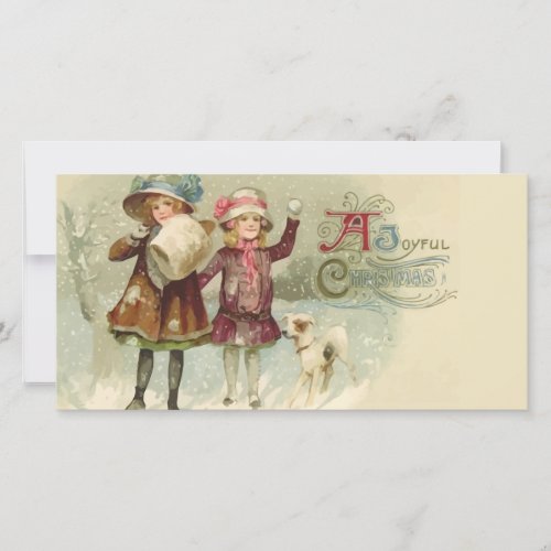 Vintage Joyful Christmas Girls Photocard Holiday Card