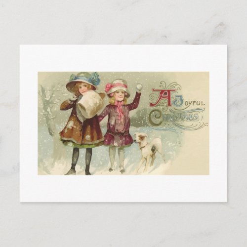 Vintage Joyful Christmas Girls Postcard