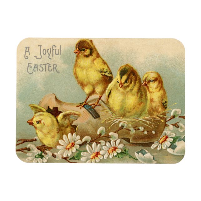 Vintage Joyful Easter Chicks Magnet (Horizontal)