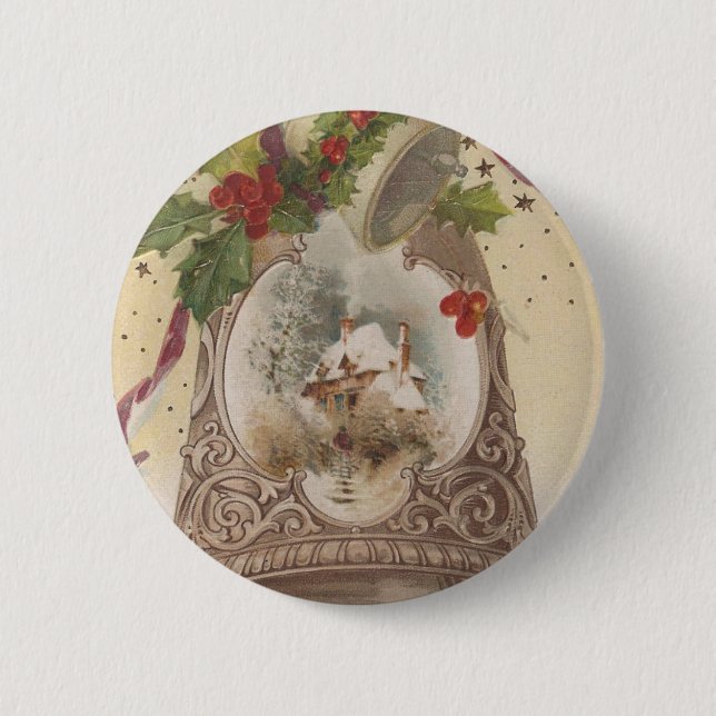 Vintage Joyous Christmas Bell Pinback Button (Front)