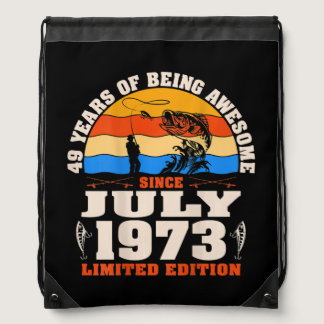 Vintage July 1973 49 Year Old Fishing Lover 49th Drawstring Bag