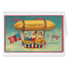 Vintage July 4 Airship Card for Independence Day