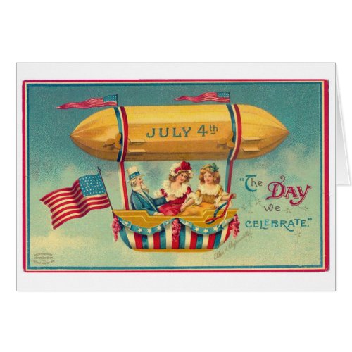 Vintage July 4 Airship Card for Independence Day