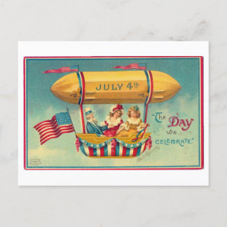 Vintage July 4th Airship Card for Independence Day
