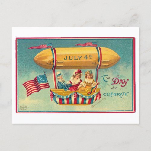 Vintage July 4th Airship Card for Independence Day