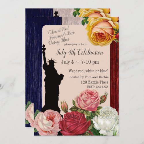 Vintage July 4th Day Roses Invitation