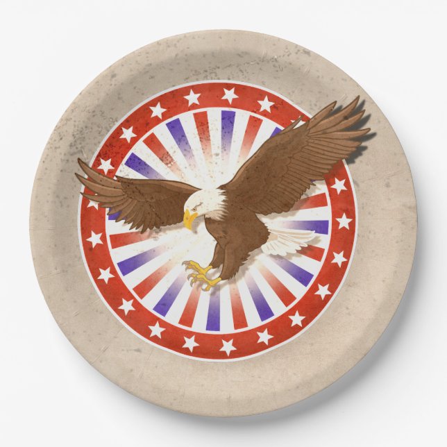 Vintage July 4th Eagle Logo Paper Plates (Front)
