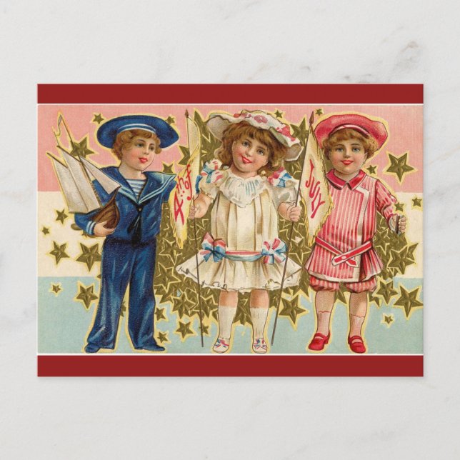 Vintage July 4th Kids Postcard (Front)