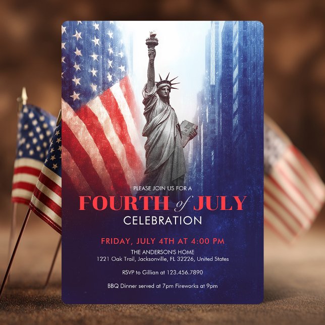 Vintage July 4th Statue of Liberty & USA Flag Invitation (Vintage July 4th Statue of Liberty & USA Flag Invitation)