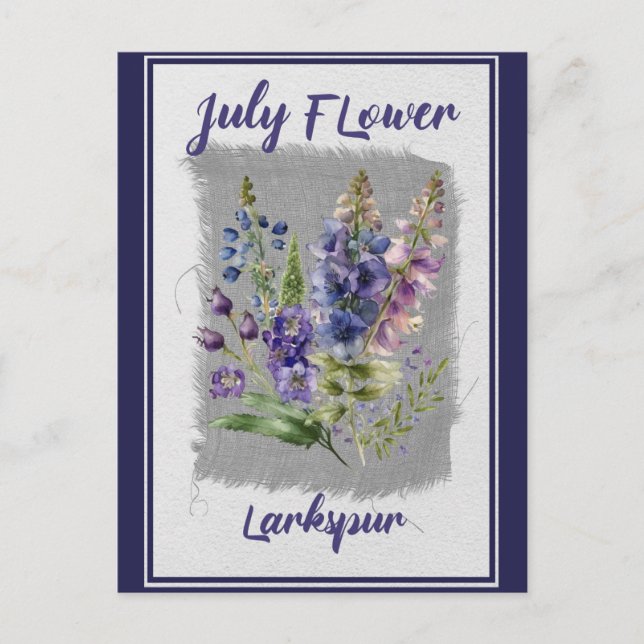 Vintage July Flower Larkspur Floral Postcard (Front)