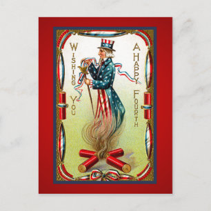 Vintage July Fourth Uncle Sam USA Postcard