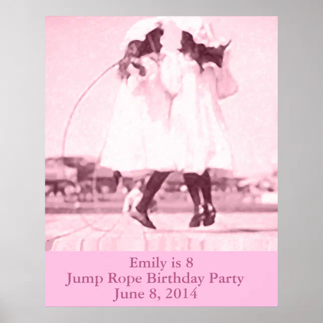 Jump Rope Event Poster Vintage Jump Rope Pink Kids Birthday Party Poster | Zazzle