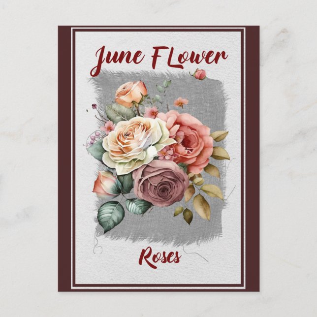 Vintage June Flower Rose Floral Postcard (Front)