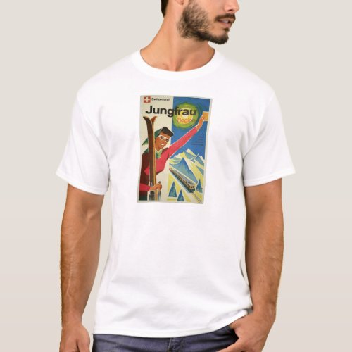 Vintage Jungfrau Switzerland Skiing Travel T_Shirt